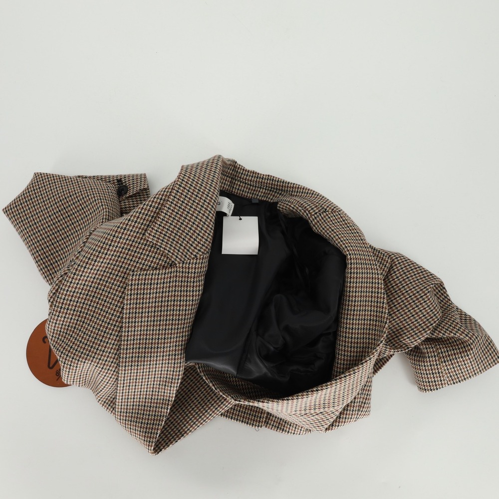 Mango MNG Women Brown Houndstooth Double Breasted Blazer Size Small Preppy NWT - Picture 7 of 9